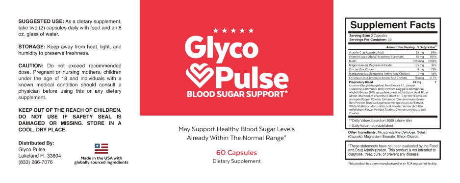Glyco Pulse supplement facts label — full ingredient panel